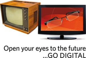 Old fashioned televisions compared to new digital